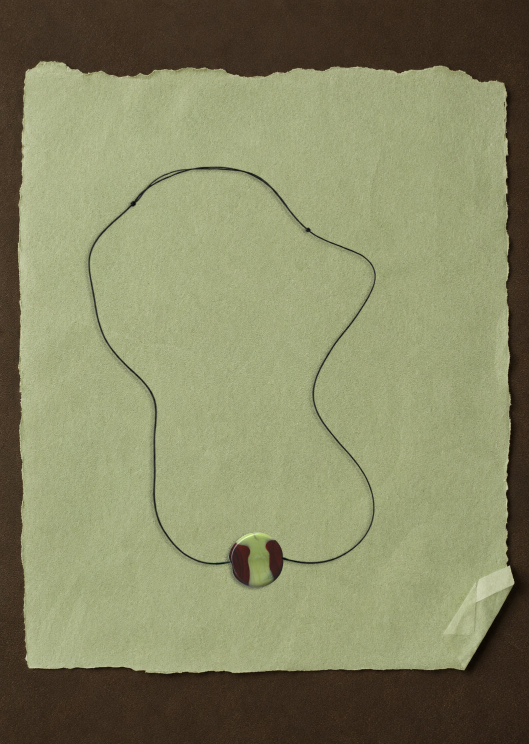 Nico Necklace – Brown with Pistachio Stripe, Venice glass coin bead